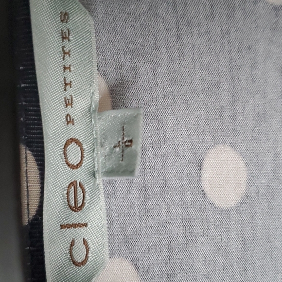 Cleo petite faux wrap blue and cream polka dotted dress in size large petite - Picture 3 of 13